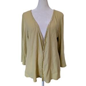 J. Jill Yellow Slub Cotton Button Up Cardigan Large